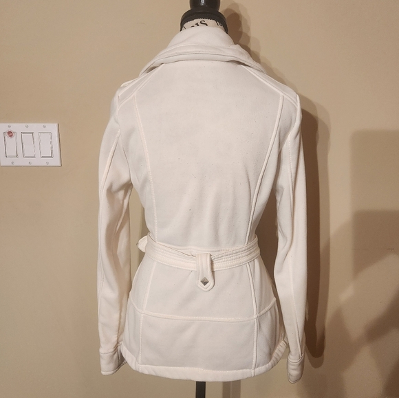 Women's Double-Breasted Belted Jacket - Cream, size medium - Picture 3 of 10